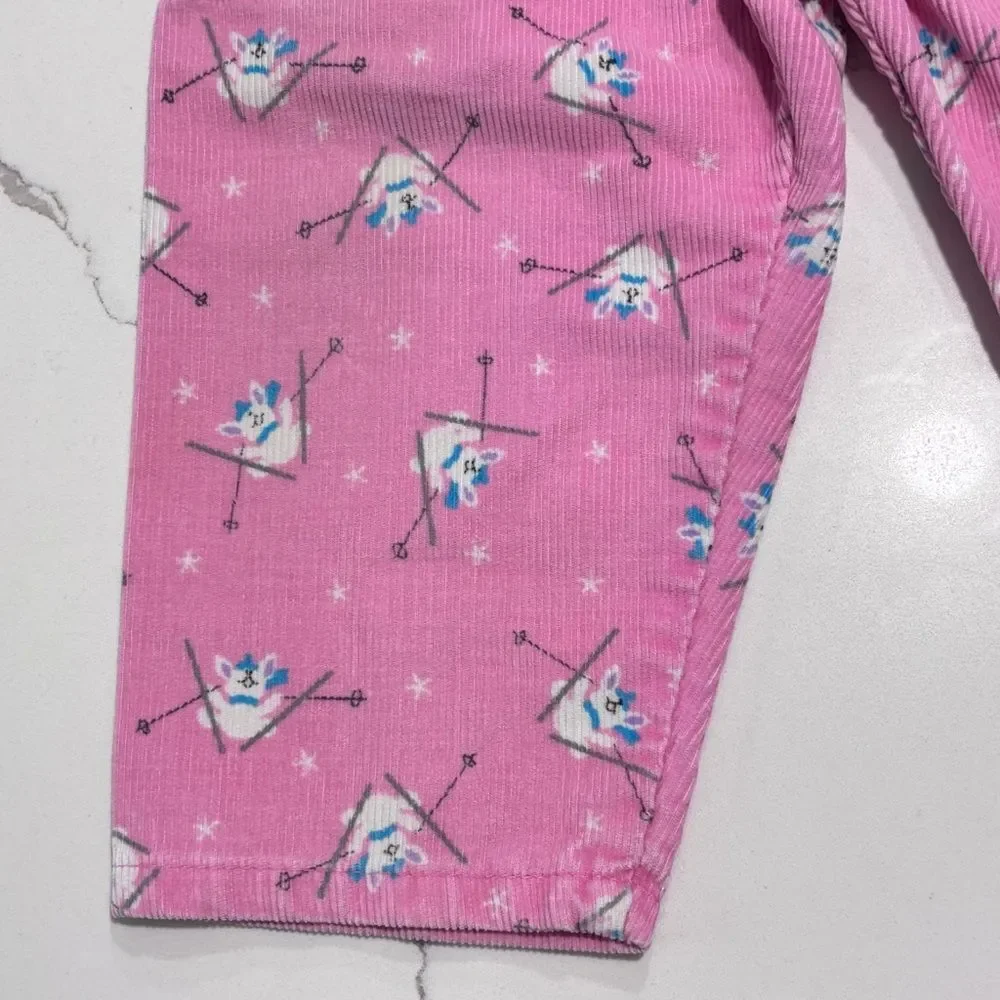 Vintage 1980s Union USA OshKosh Girl's Pink Corduroy Skiing Bunnies Size 18 Mos